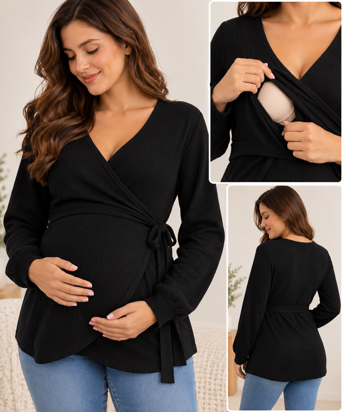 Suéter Premamá y Lactancia de Estilo Cruzado